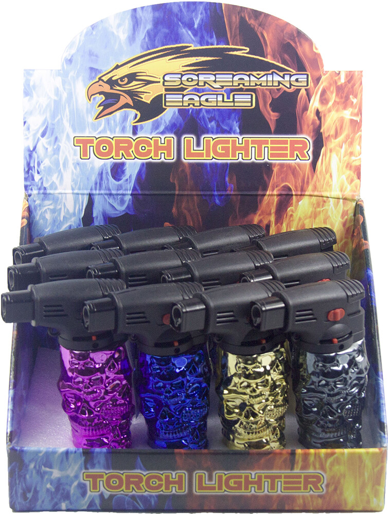 Jumbo 4.3" Jet Torch Gun Lighter Refillable Lockable Adjustable Engraved Skull S