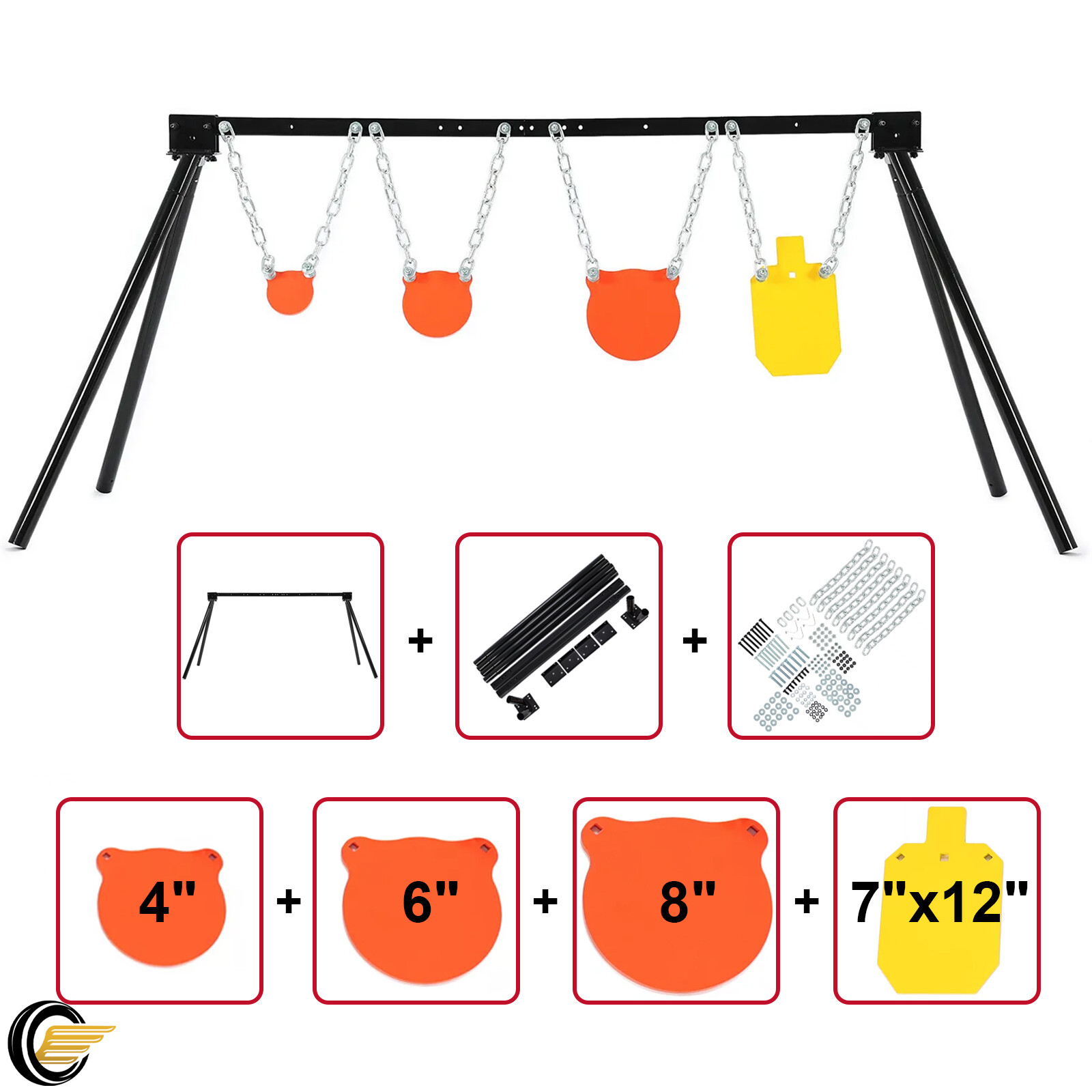 Steel Shooting Range Target Stand System Complete  Kit 4"6"8" Gongs+7"x12" Torso