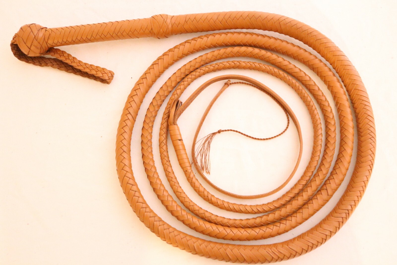 10 Ft BullWhip, Genuine Leather 12 Plaited Tan Brown, Heavy Duty Bull Whip