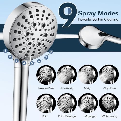 Filtered Shower Head with Handheld, High Chrome 2.5 GPM | Filter | 9 Modes