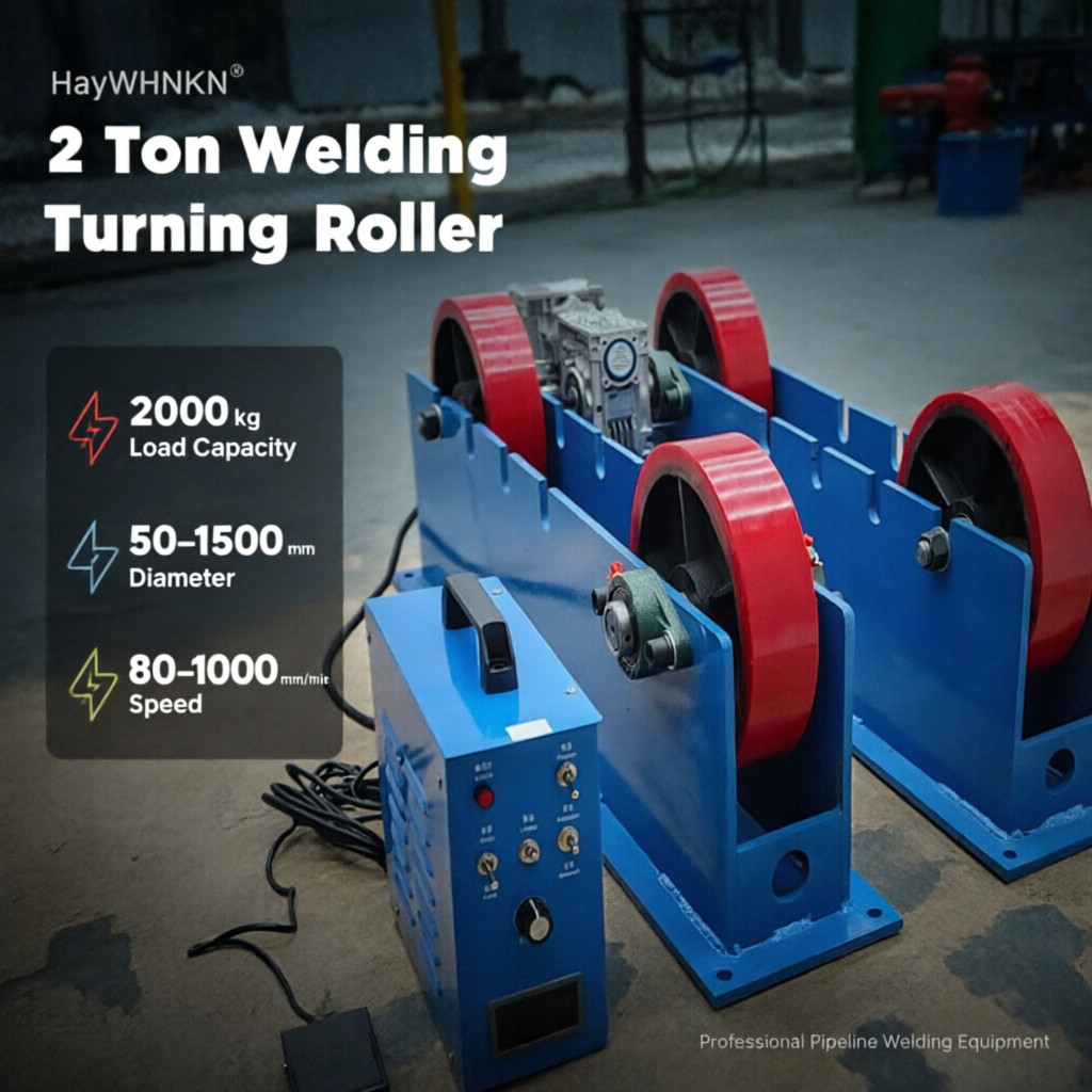 50-1500mm Capacity 2T Welding Roller Stand, 80-1000mm/min, Scratch-Proof Rollers