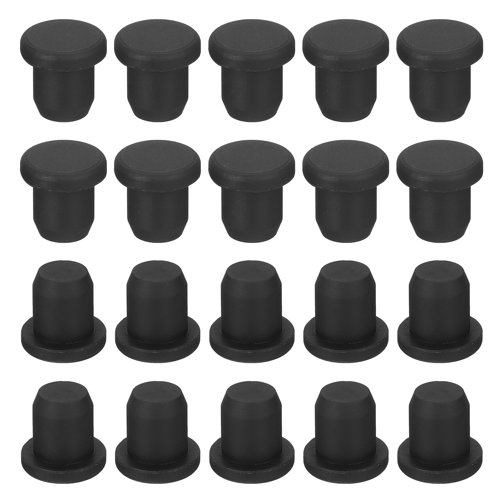 20-Pack Black Rubber Stopper Plugs, 7mm Plug Holes for 7-7.3mm/0.28-0.29" Hole