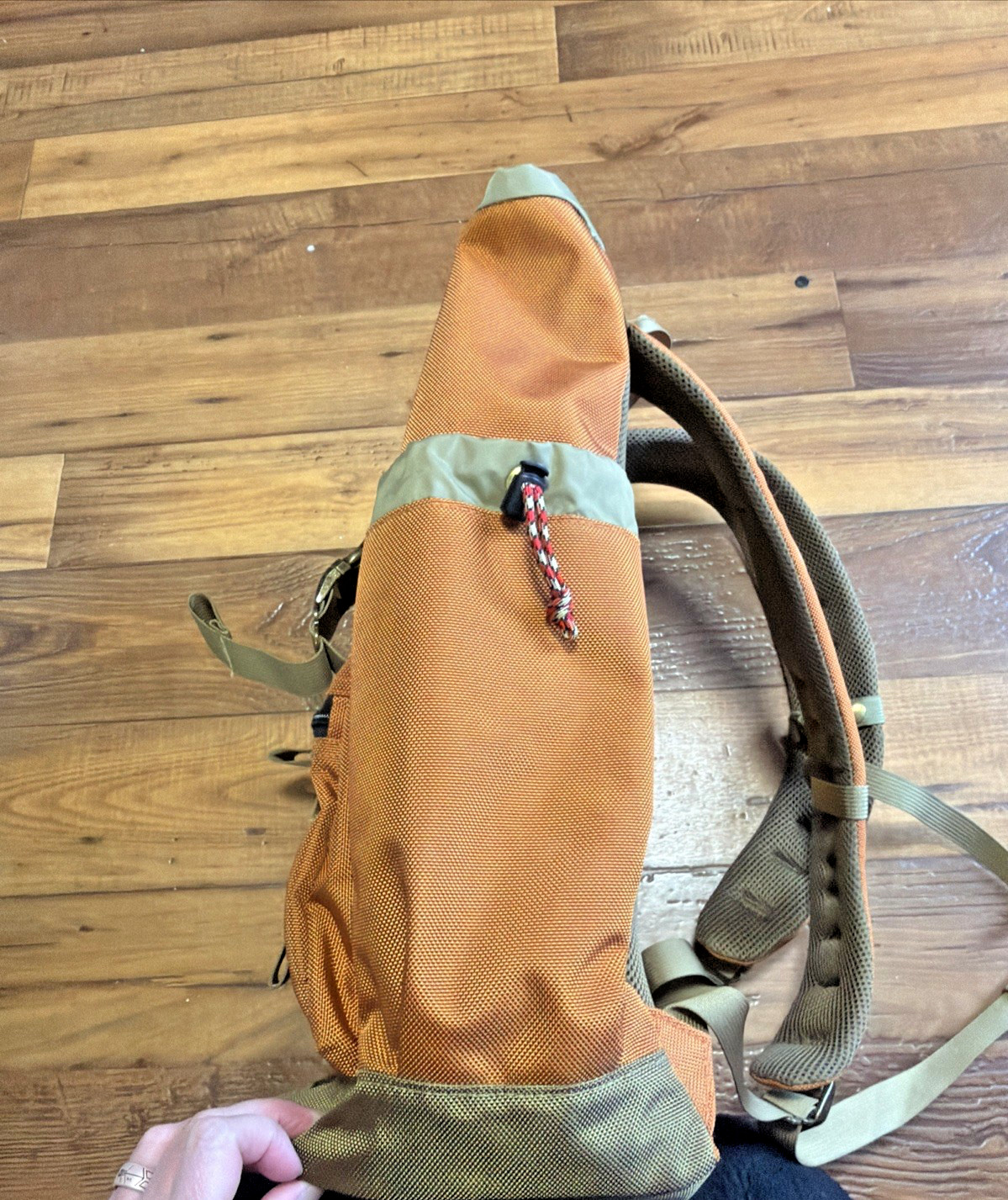 GOBI Getaway Backpack Orange with Tan Webbing Hiking Drawstring 29L