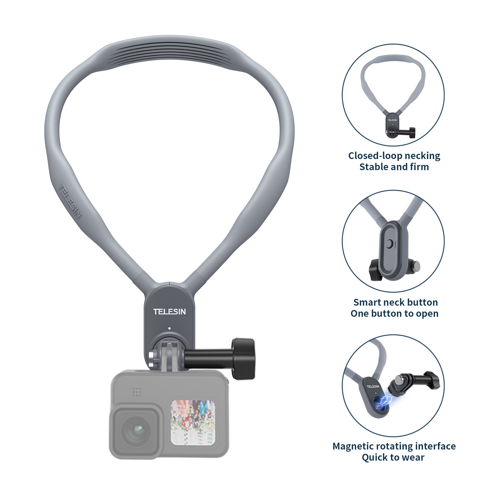 TELESIN Magnetic Neck Holder Mount Quick Release for GoPro 13 12 9 DJI Insta360