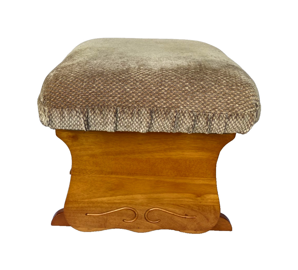 Vintage Solid Wood Upholstered Swing Seat Stool Footstool - Nice!!