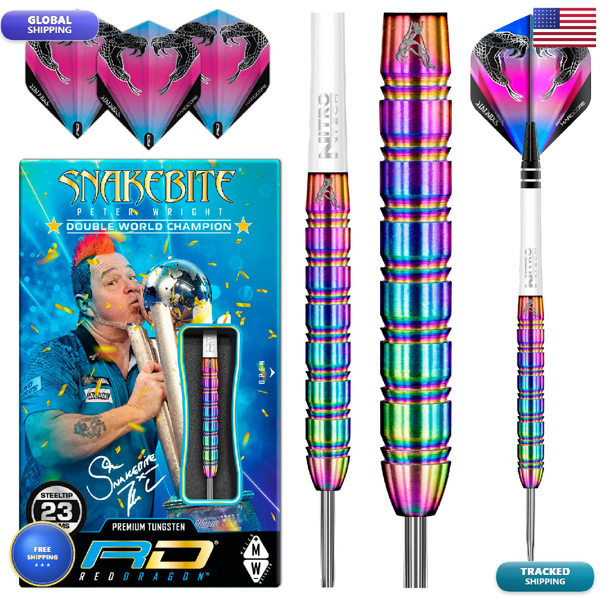 Red Dragon Peter Wright Snakebite 1 Professional Darts Tungsten Dart Set