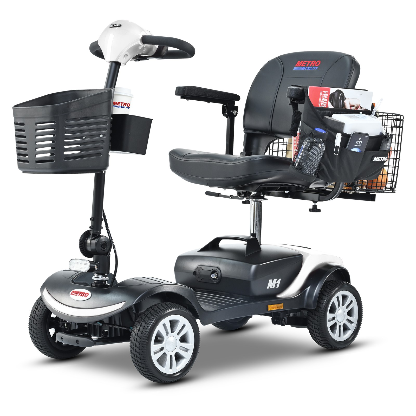 METRO 4 Wheel Travel Mobility Scooter with 300W Motor for Adult-300lbs, WHITE