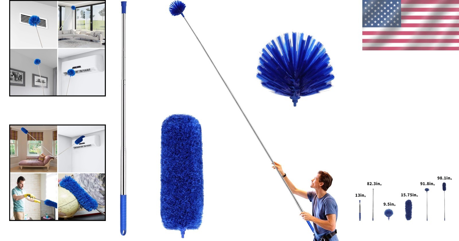 Versatile Cobweb Duster with Corner Brush & Telescoping Pole for Safe Cleaning