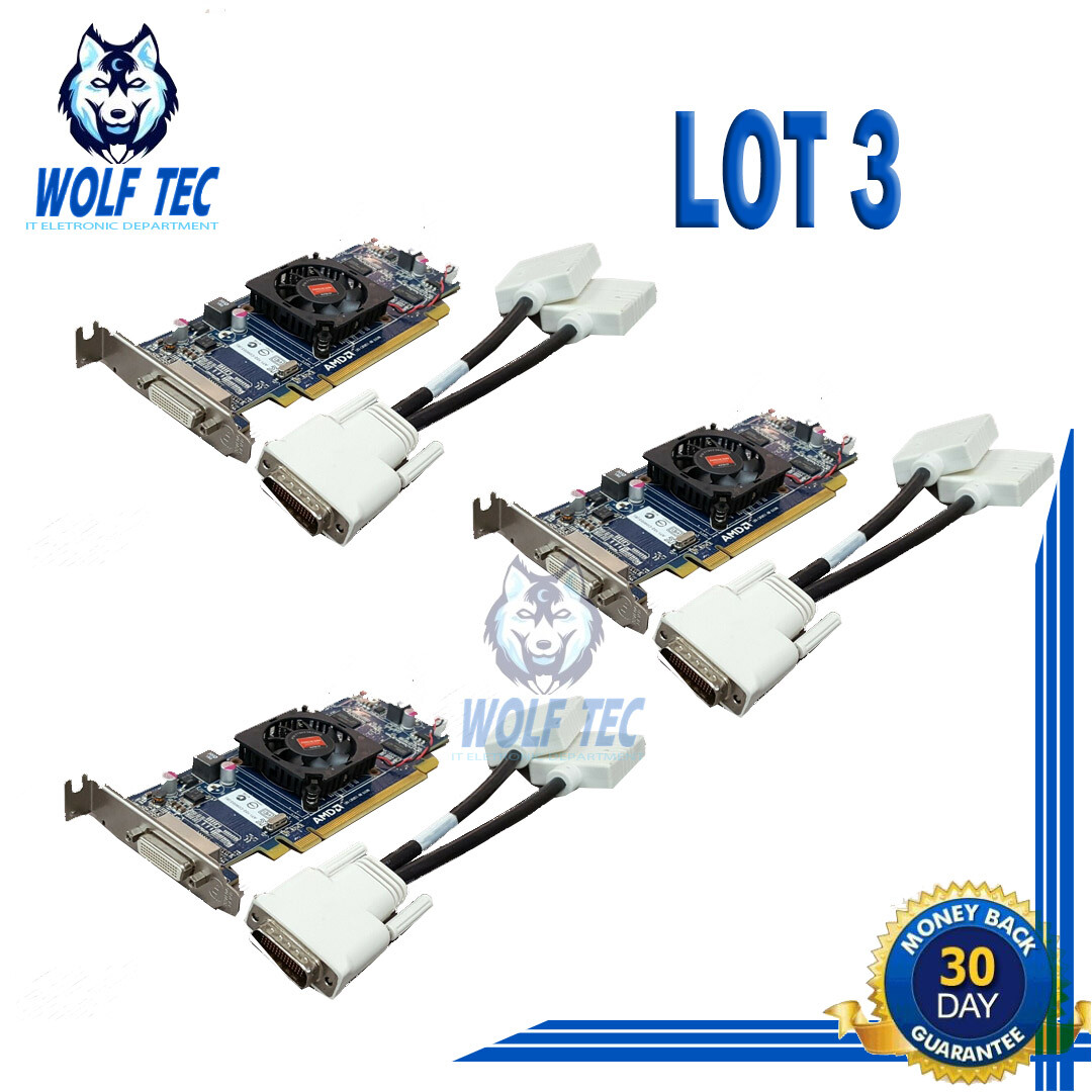 Lot 3 AMD Radeon HD 6350 512MB Low Profile DMS-59 Video Card w/Dual DVI Cable