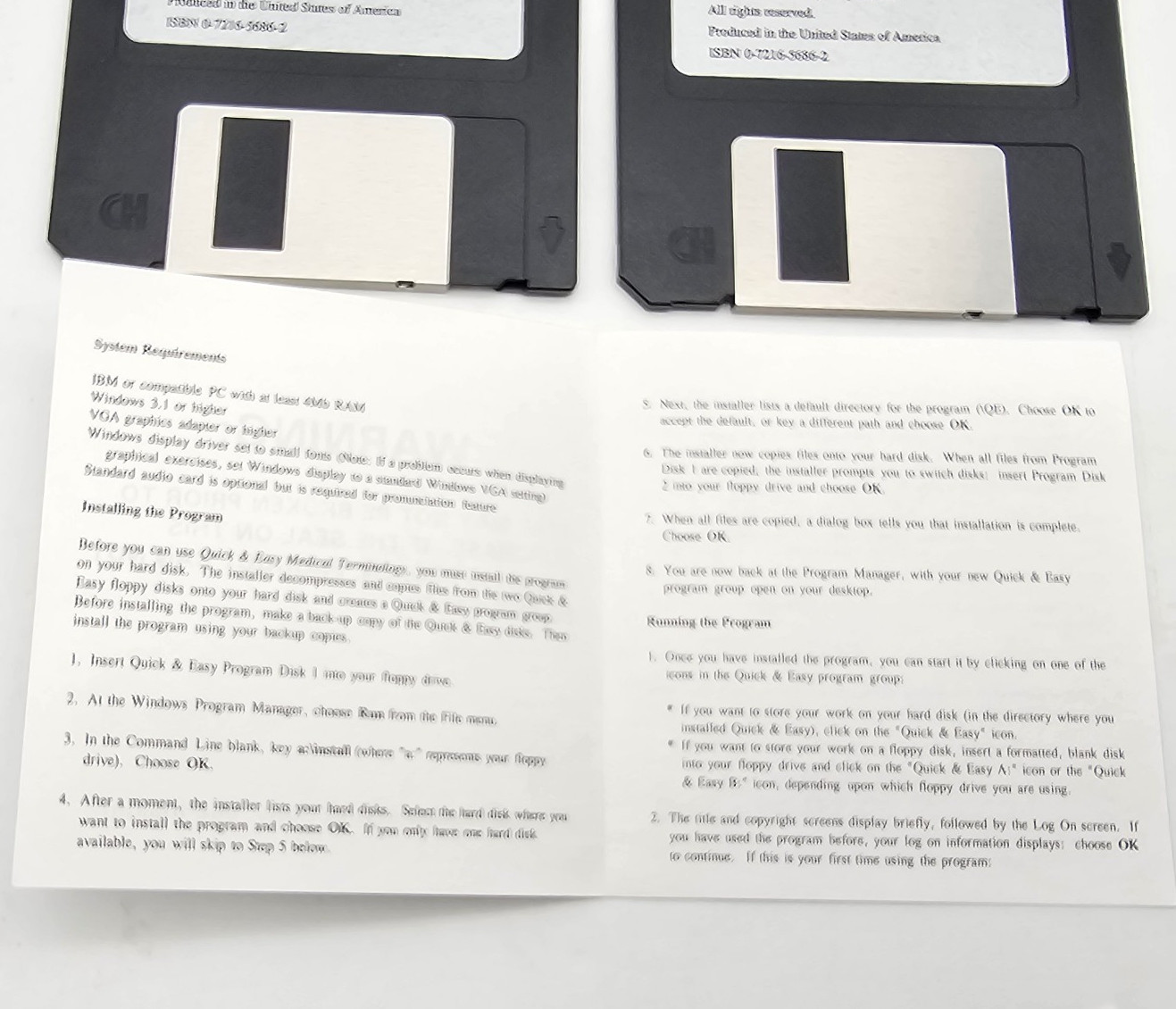 Quick & Easy Medical Terminology 2nd Ed Software – 2 Original DOS Diskettes 1995