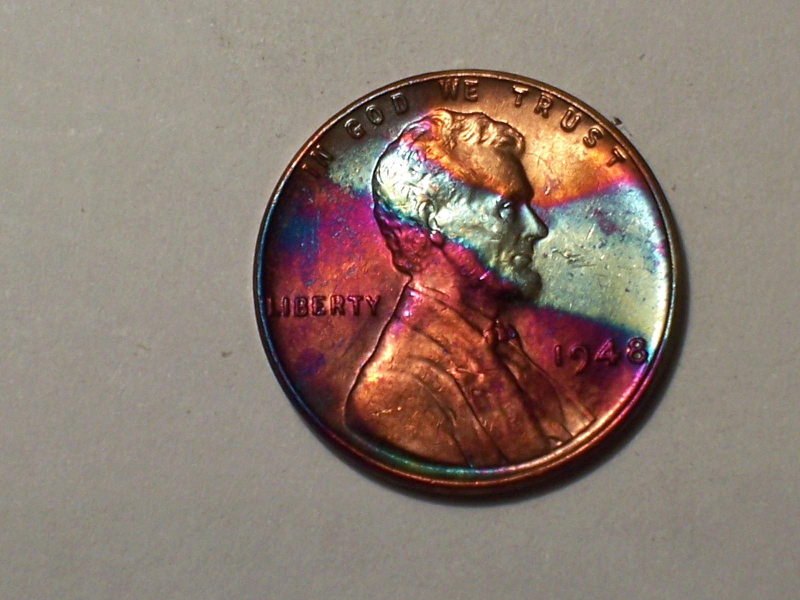 1948-P  @  Stunning" Rainbow toned Lincoln penny,!!  397*