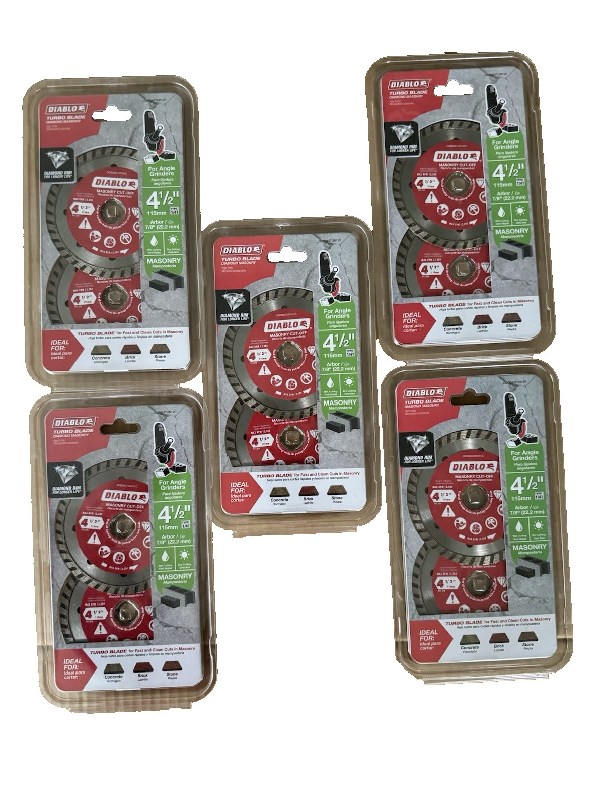 Lot 0f 5- packs of 2- DIABLO 4-1/2 in. Turbo Rim Masonry Diamond Cut Off Blades