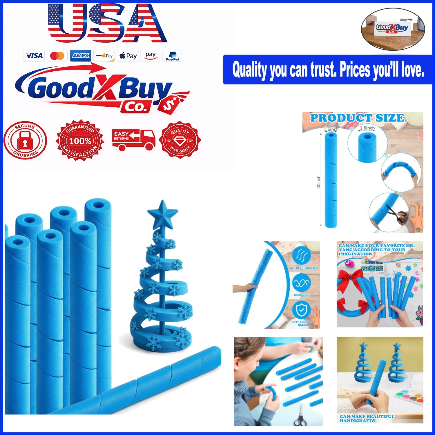 8 Pack Foam Pool Noodles Spiral Craft Foam Tubes for DIY Decorations Blue 30"...