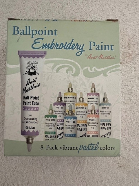 Embroidery Paint Tubes Aunt Martha's Ballpoint 8-Pk Pastel Colors, 1 Ounce -NEW
