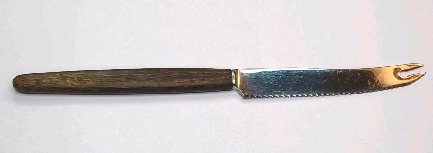 Vtg SKAUGUM 4.25" Serrated Cheese Knife W/ Wood Handle F/ Norway