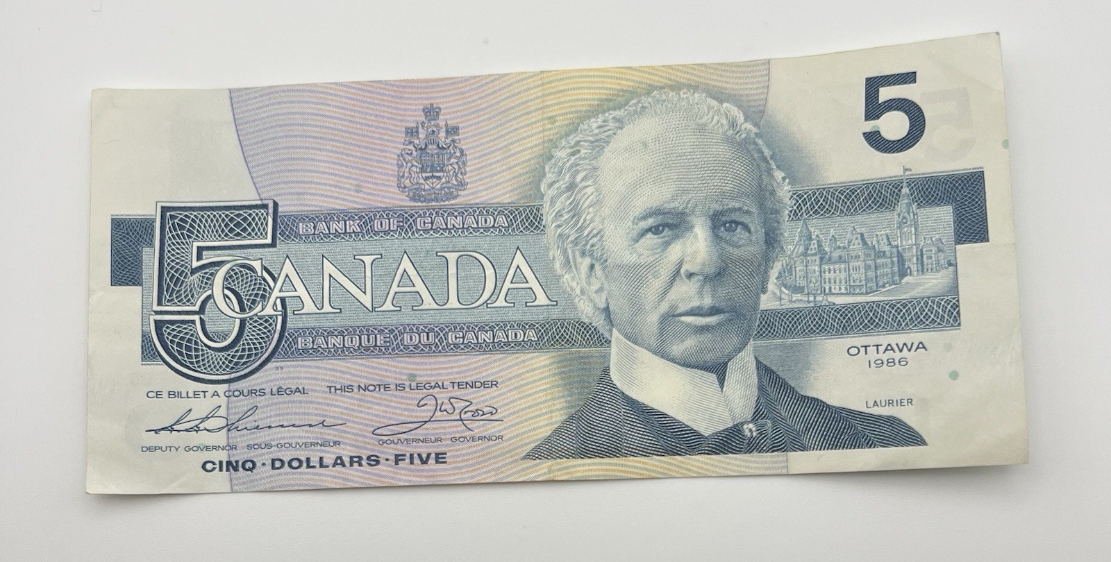 1986 Canada Five Dollar Banknote Paper Currency $5 Circulated