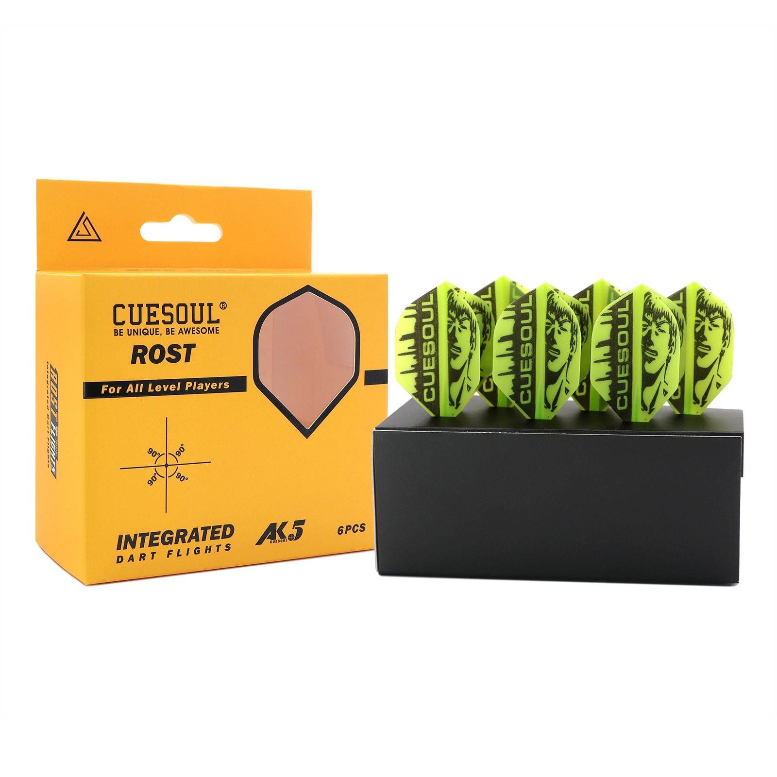 CUESOUL Integrated Dart Shaft and Flights 6 Pcs Standard Shape-Green Man 28mm