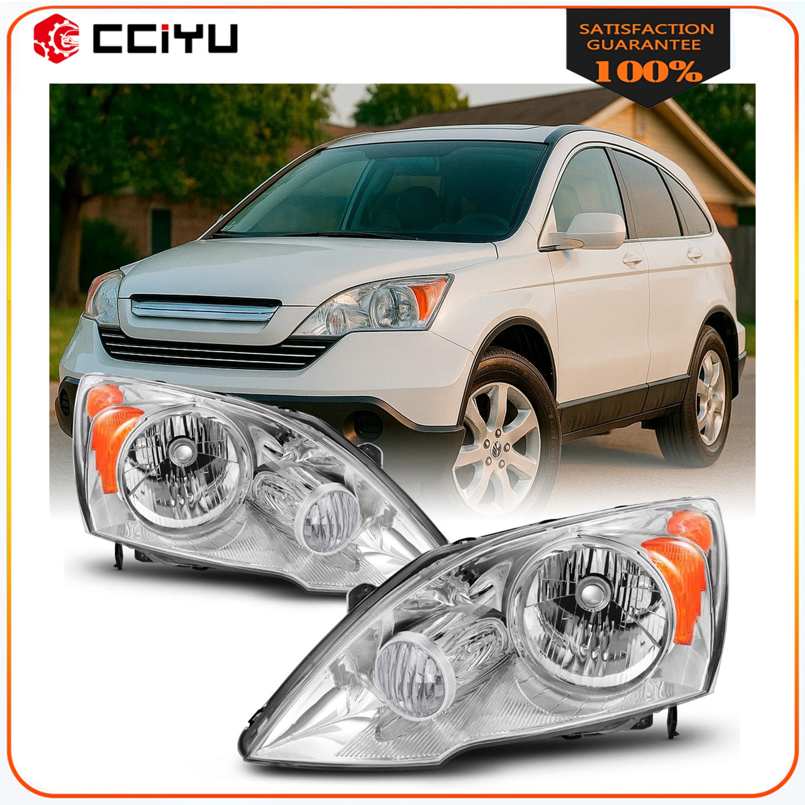2Pcs Pair Headlights Assembly For 2007-2011 Honda CRV CR-V Chrome Left+Right