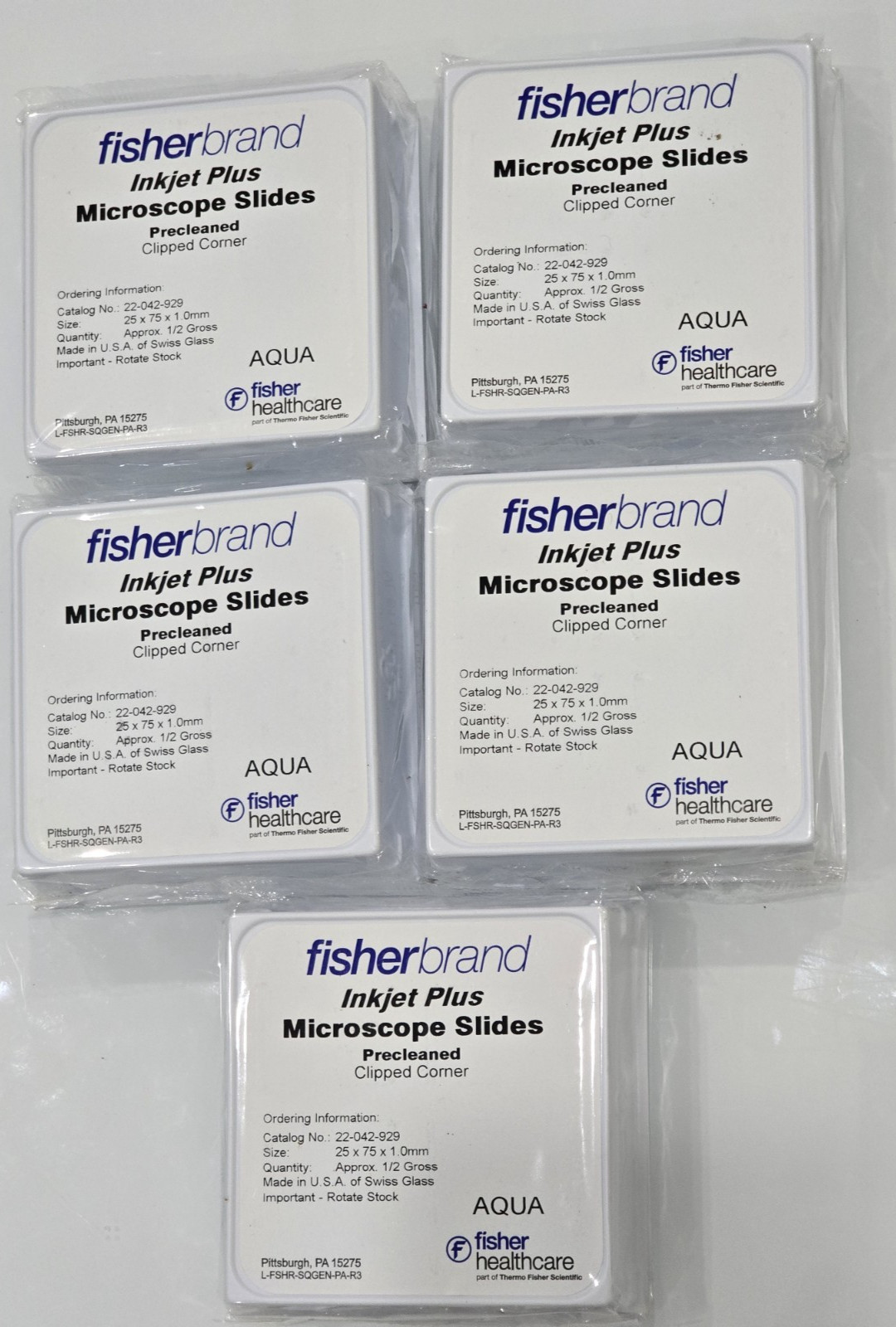 FISHERBRAND  INK JET AQUA PLUS 22-042-929 MICROSCOPE SLIDES-5 BOXES