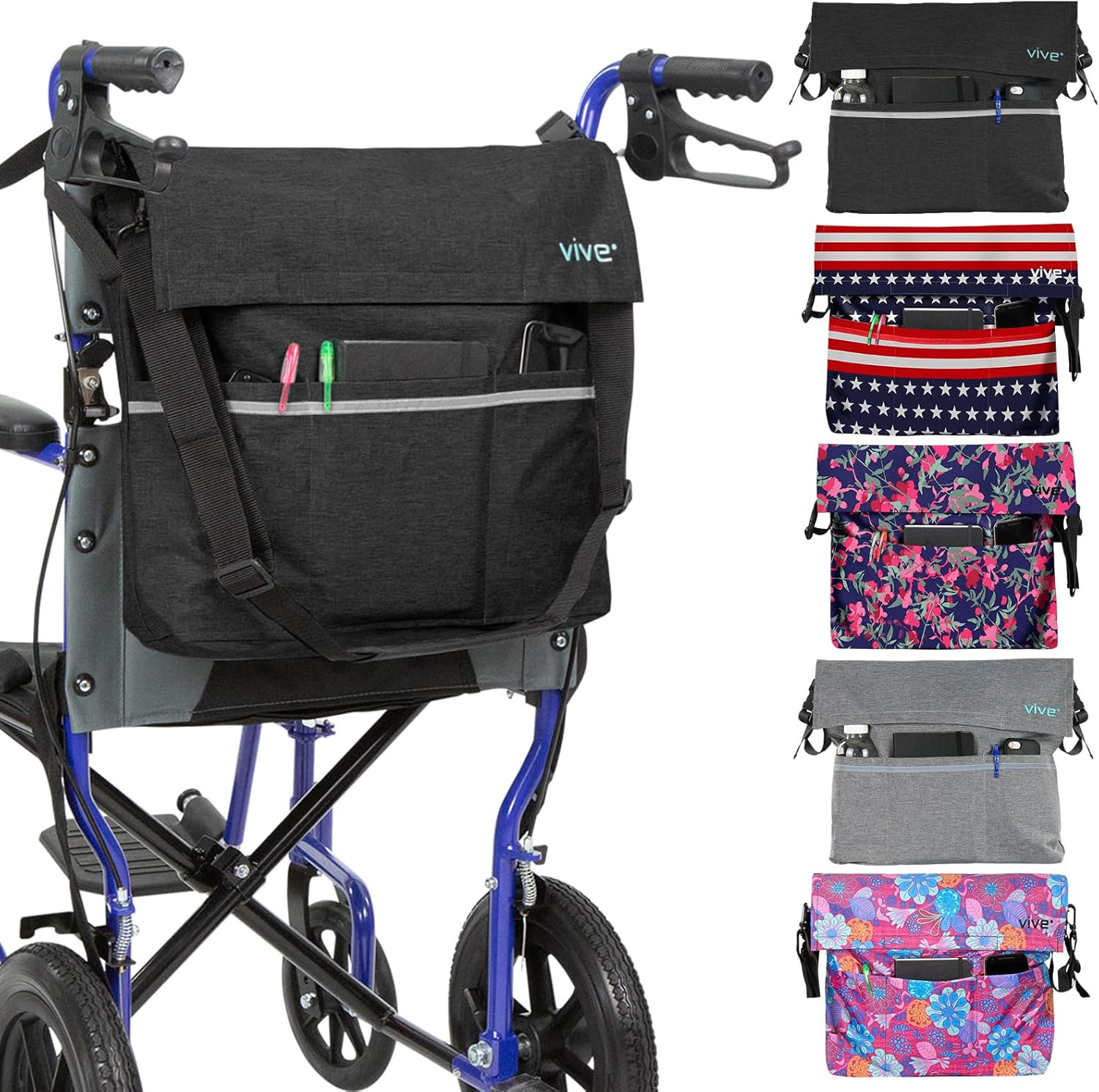 XL Wheelchair Accessories Bag - Waterproof, Scratch-Resistant, Double-Stitched,