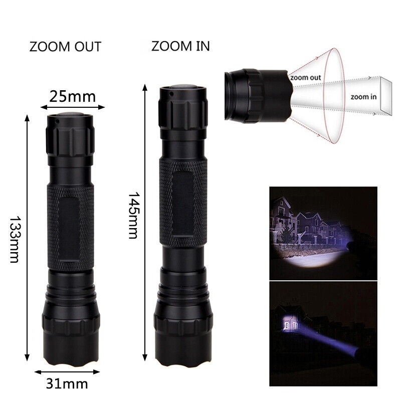 Hunting 1000LM LED Flashlight Zoomable Rechargeable Torch Scope Mount Set