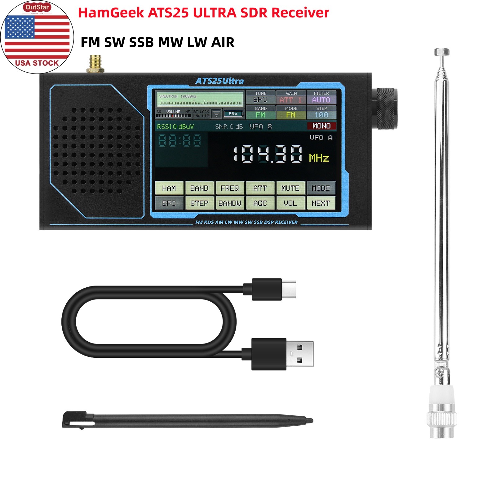HamGeek ATS25 ULTRA FM SW SSB MW LW AIR SDR Receiver Aviation Band Receiver -USA