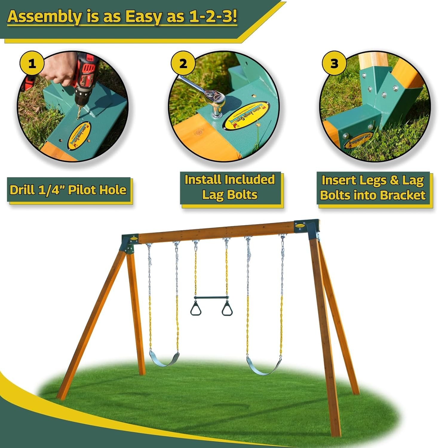 Easy 1-2-3 A-Frame 2 Brackets Swing Set Brackets with All Mounting Hardware, ...