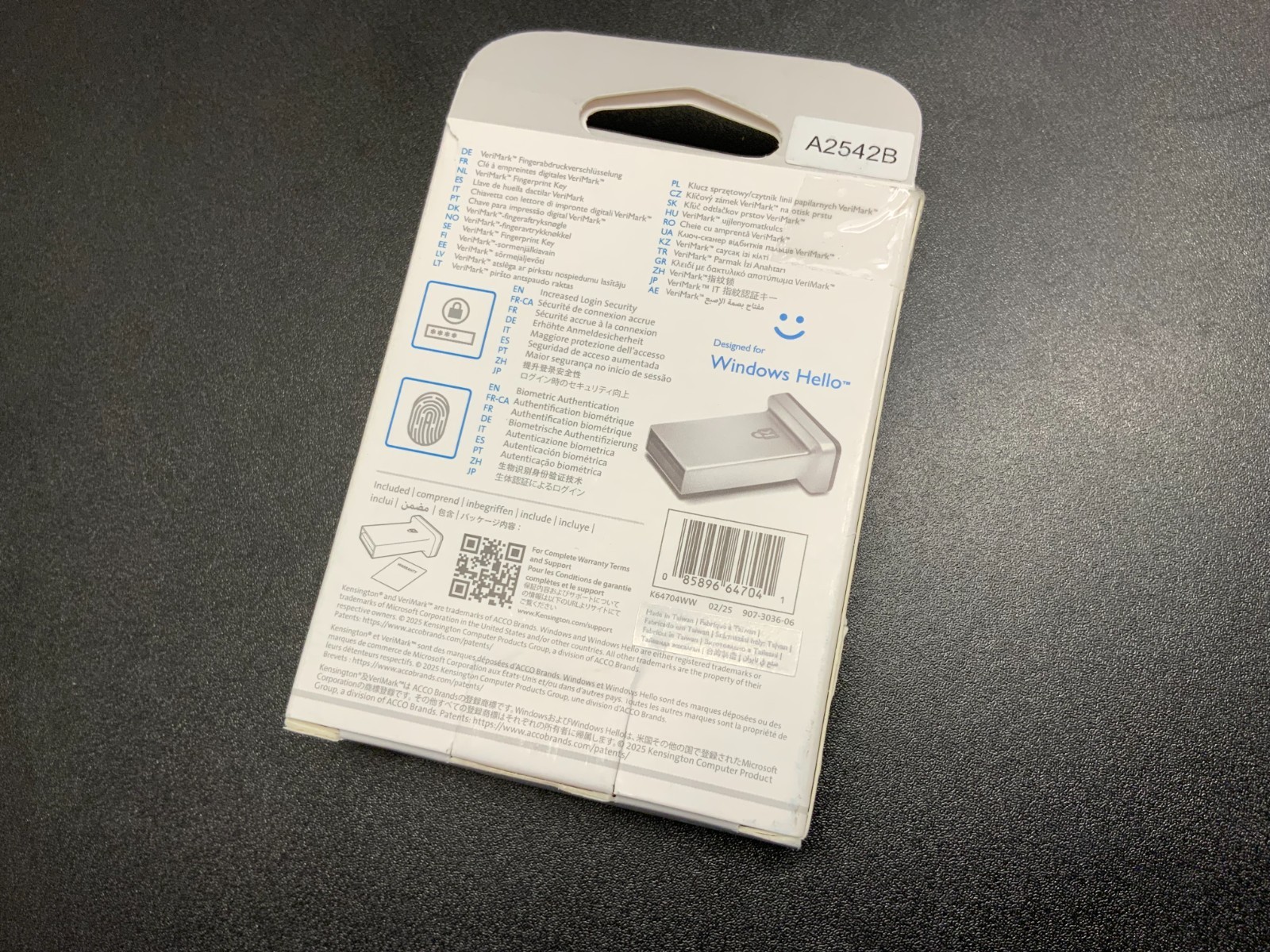 Kensington VeriMark IT Fingerprint Key Reader - K64704WW - New