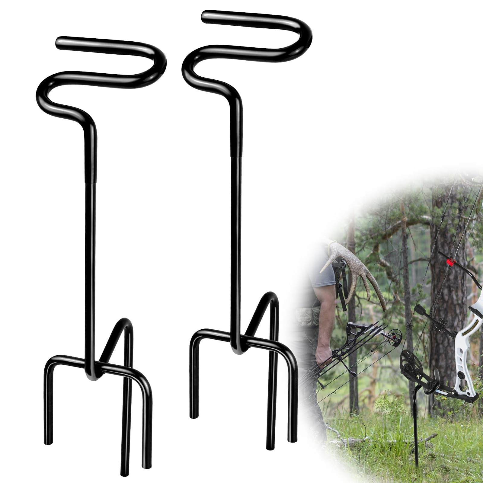 Ground Blind Bow Holder with Rubber Coated, Rustproof Hunting Compound Bow Holde