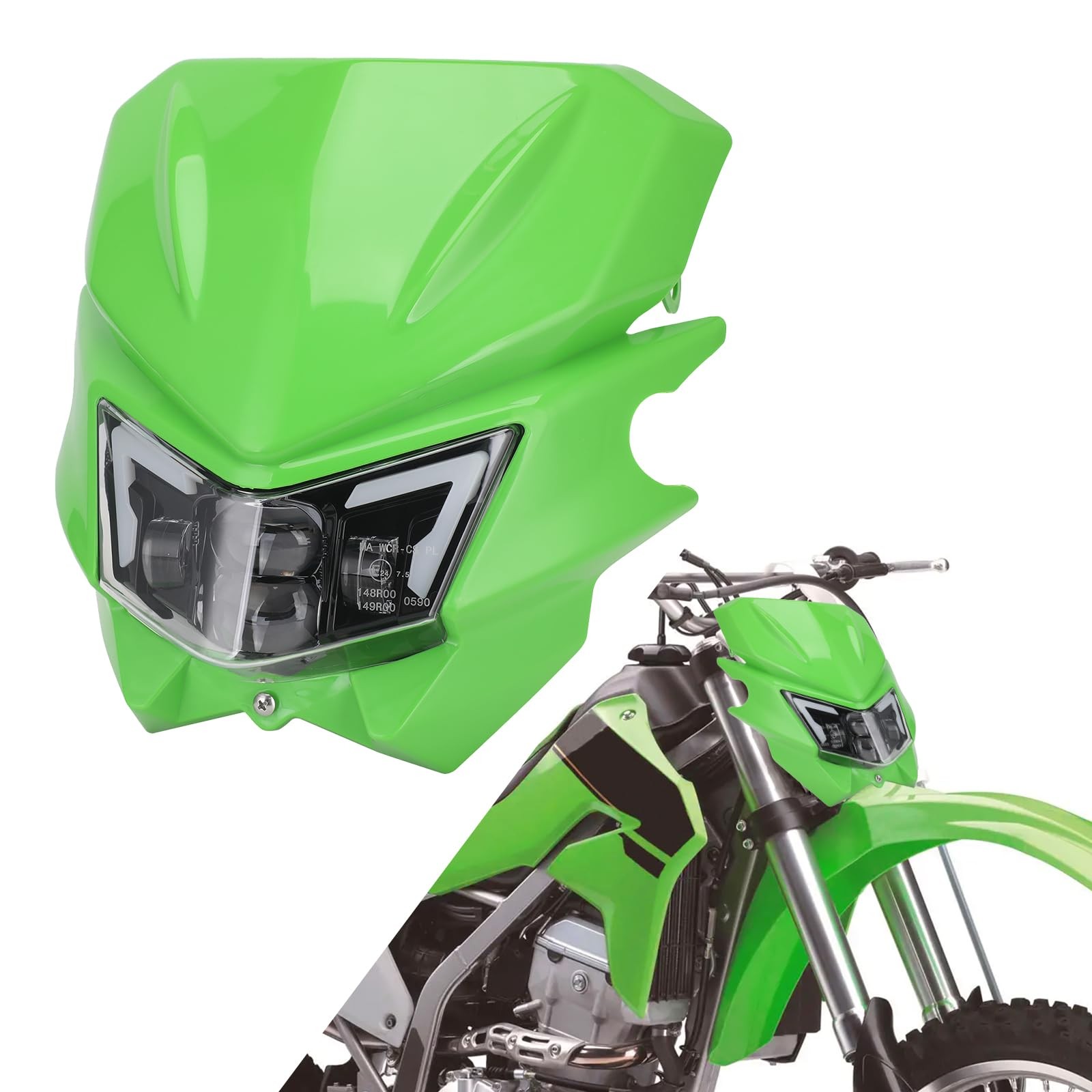 Green Motorcycle LED Headlight Kit KX125 KX250 KXF250 KLX200 KX65 Dirt Bike