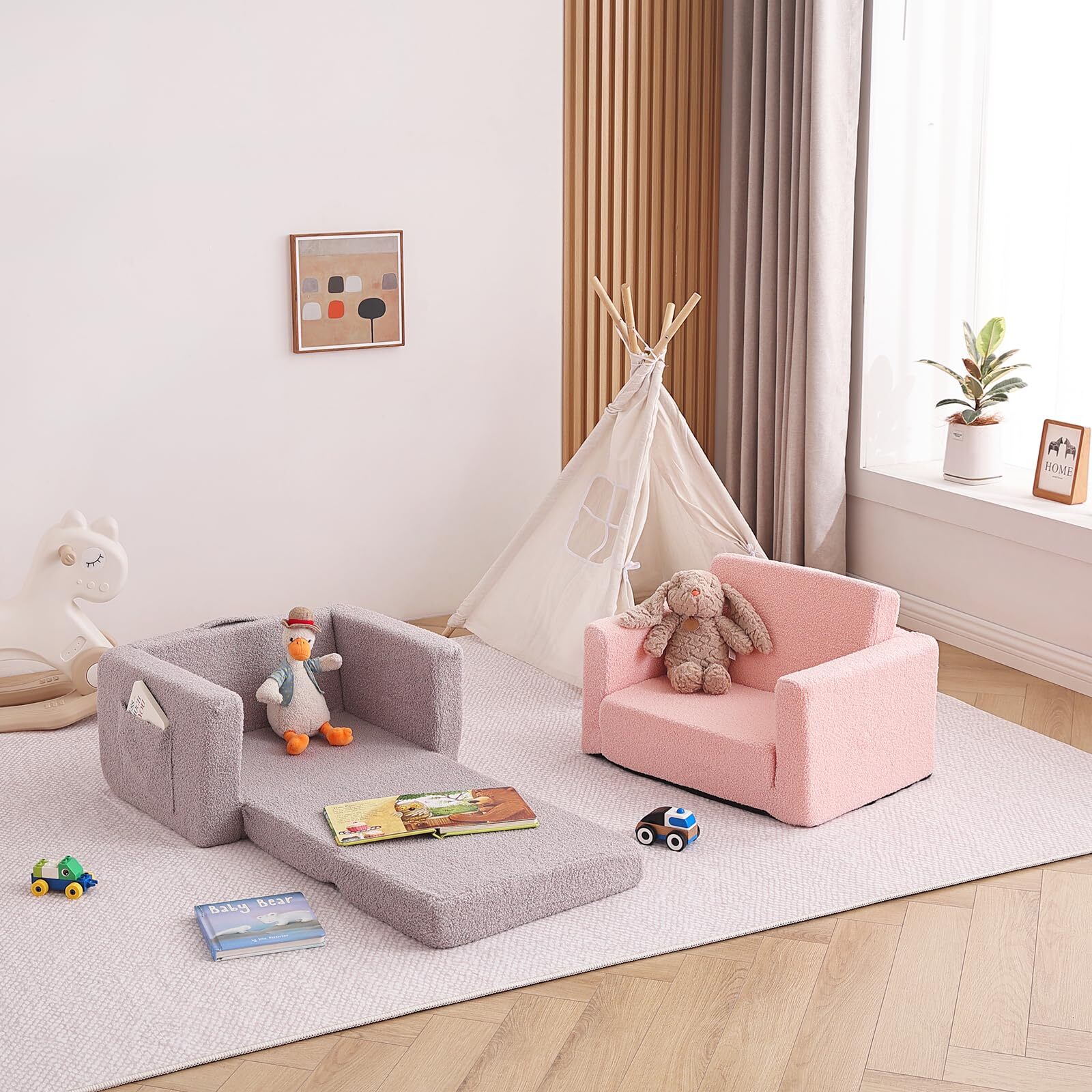 Kids Sofa 2-in-1 Kids Sofa Chair Convertible Children Couch to Lounger Flip O...