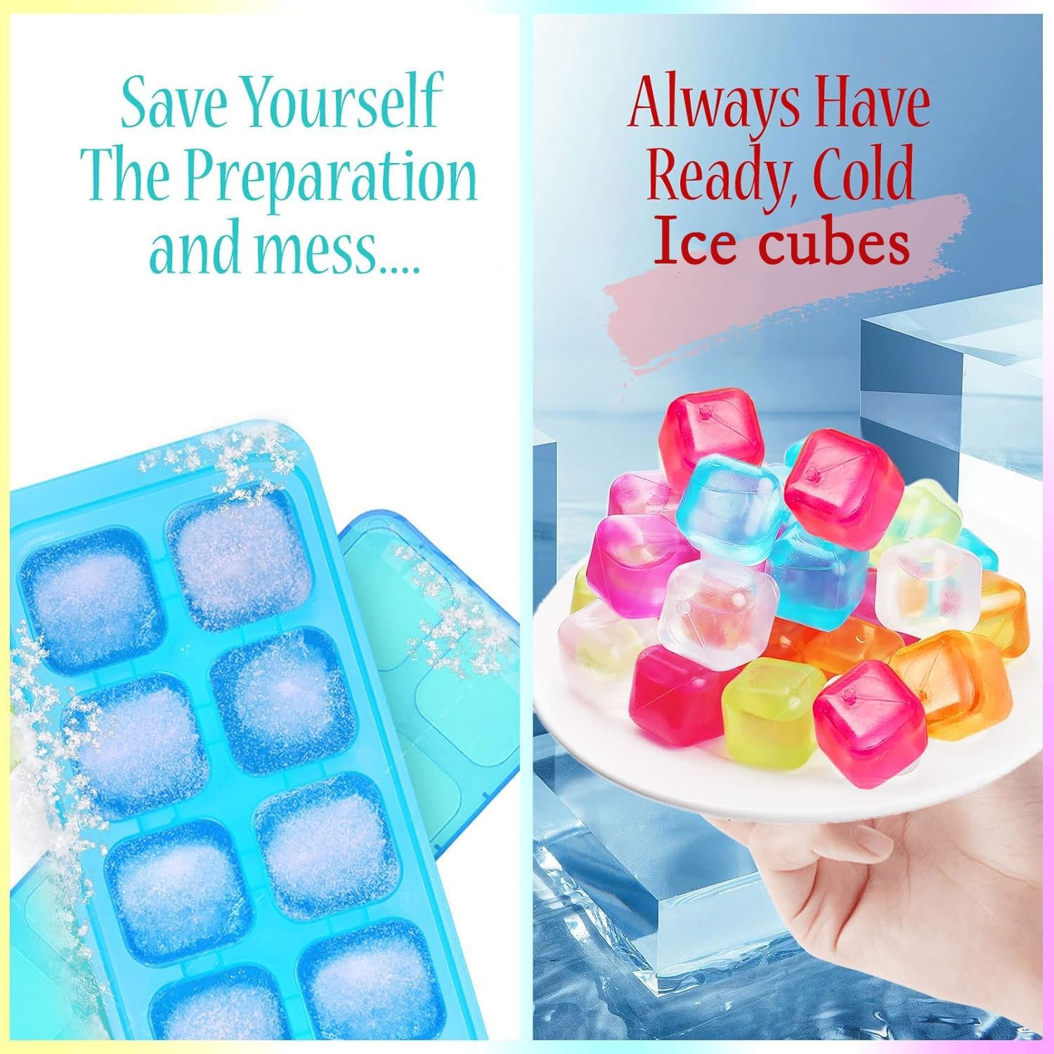 60Pcs Reusable Ice Cubes - Colorful Plastic, Non-Diluting Square Cubes for Dr
