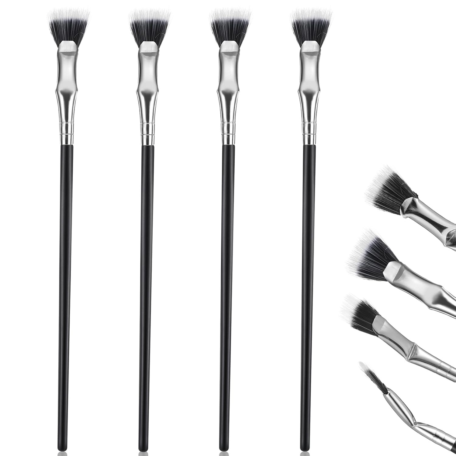 4 Pack Fan Brush for Mascara, Folding Angle Mascara Eyes, black