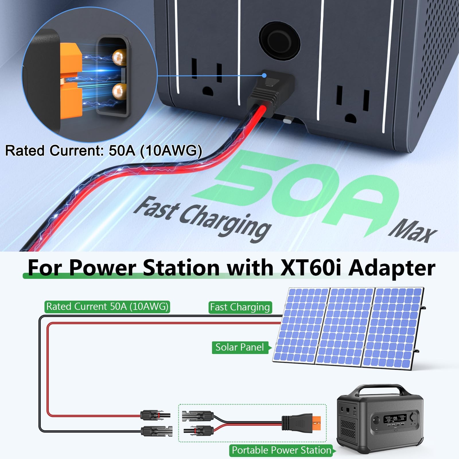 Vansdon Solar to XT60i Extension Cable 10AWG 20FT XT60i Female to Male