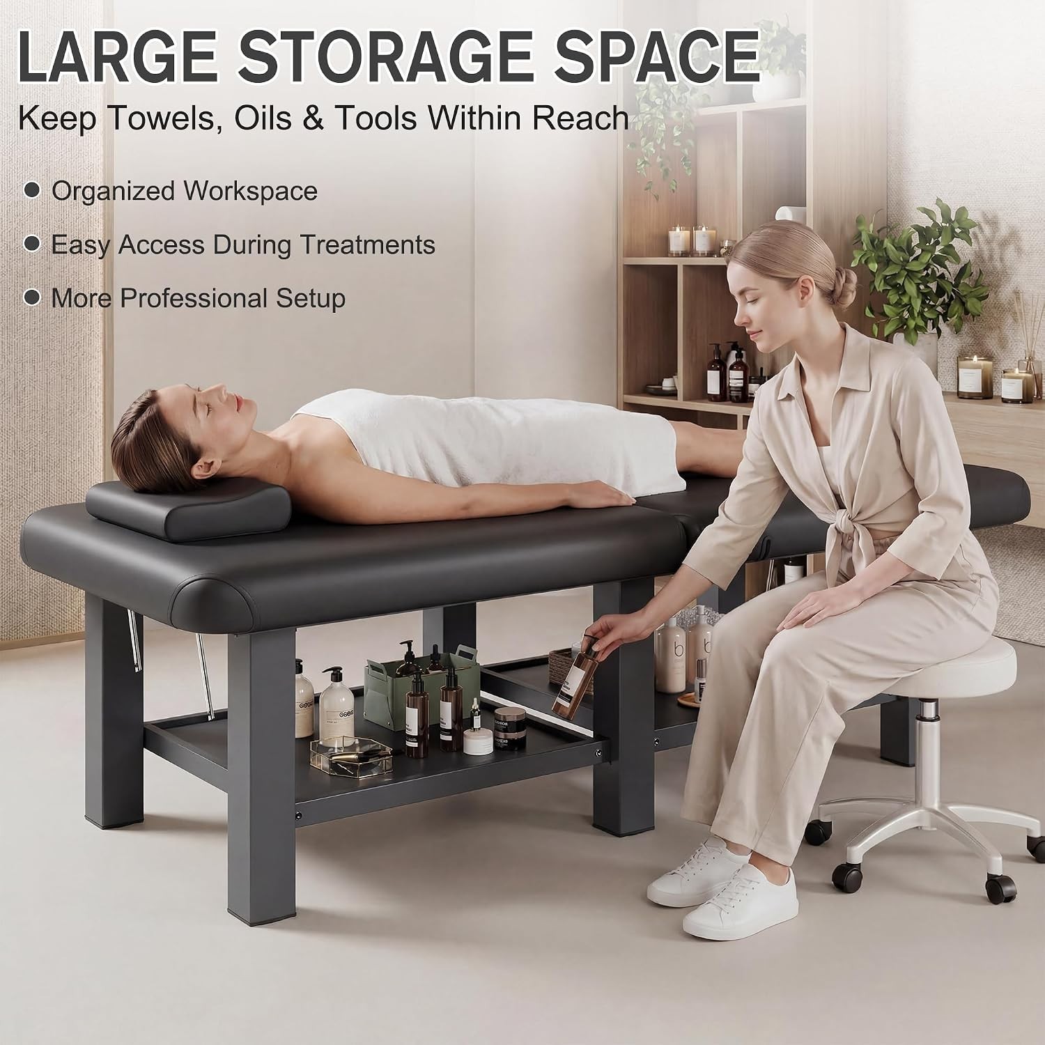 Stationary Massage Table Folding Bed with Backrest for Treatment Table Physic...