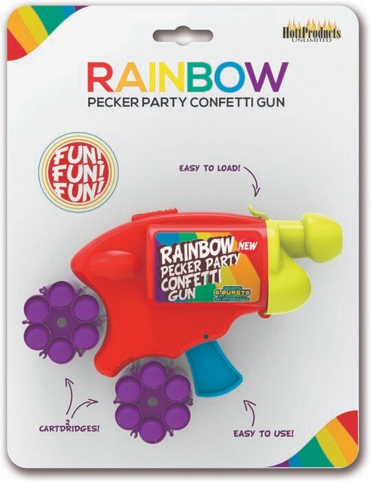 RAINBOW PECKER PARTY CONFETTI GUN GAG GIFT 6 BURSTS 2 REFILLS