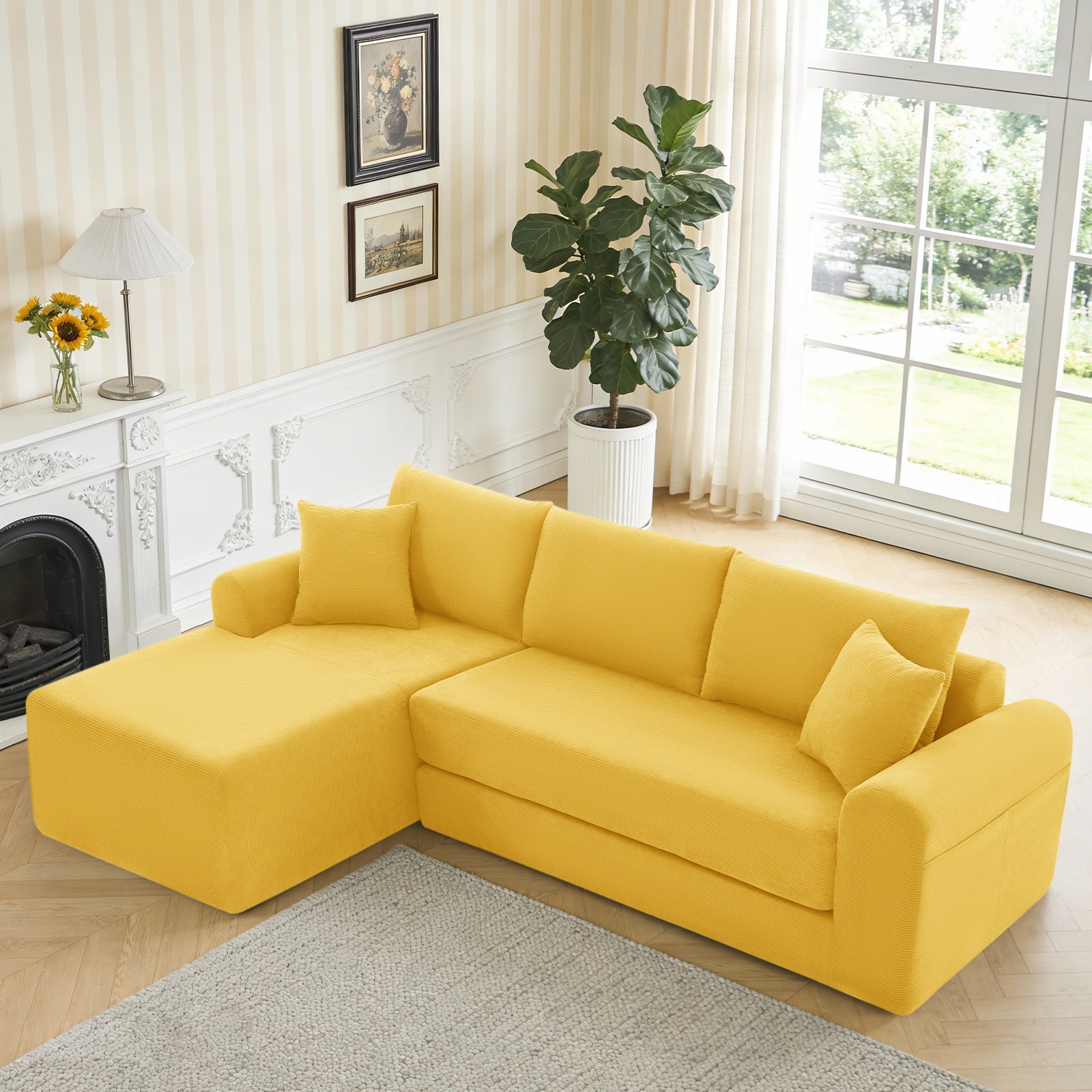 L-Shaped Corduroy Sectional Sofa Modern Modular Corner Couch with Chaise Lounge