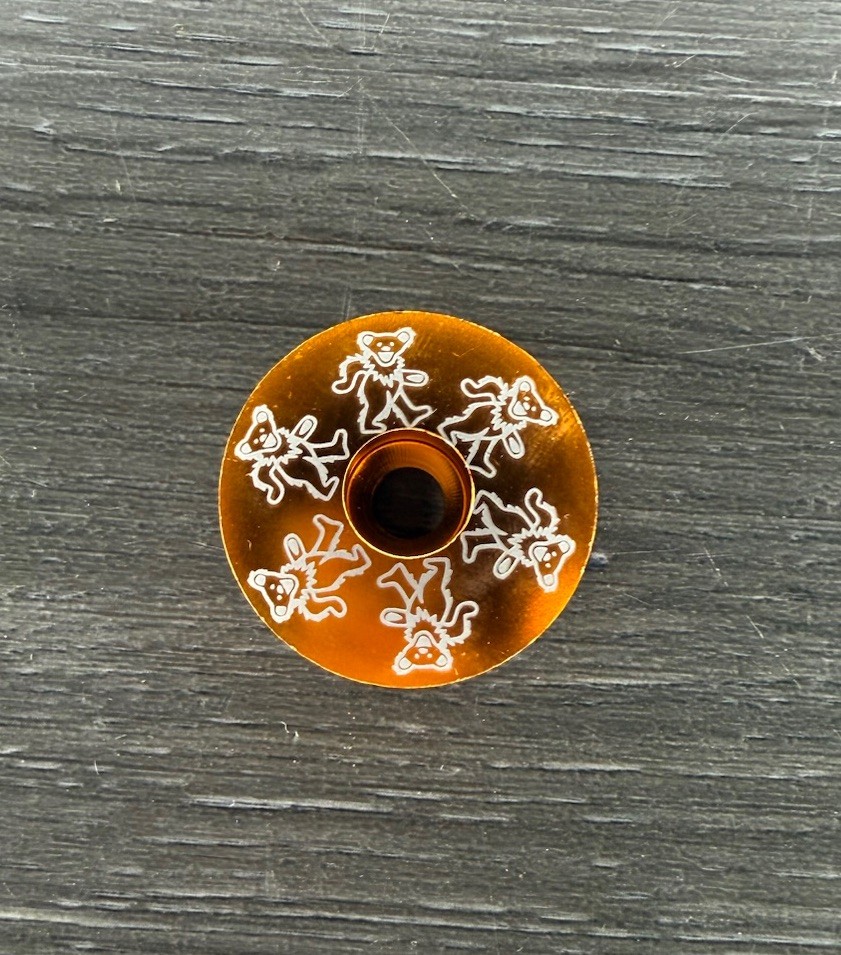 Dancing Bear Headset Stem Top Cap 1 1/8 Grateful Dead Orange