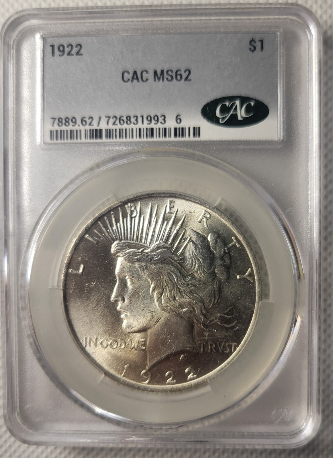 1922 silver peace dollar CACG MS 62