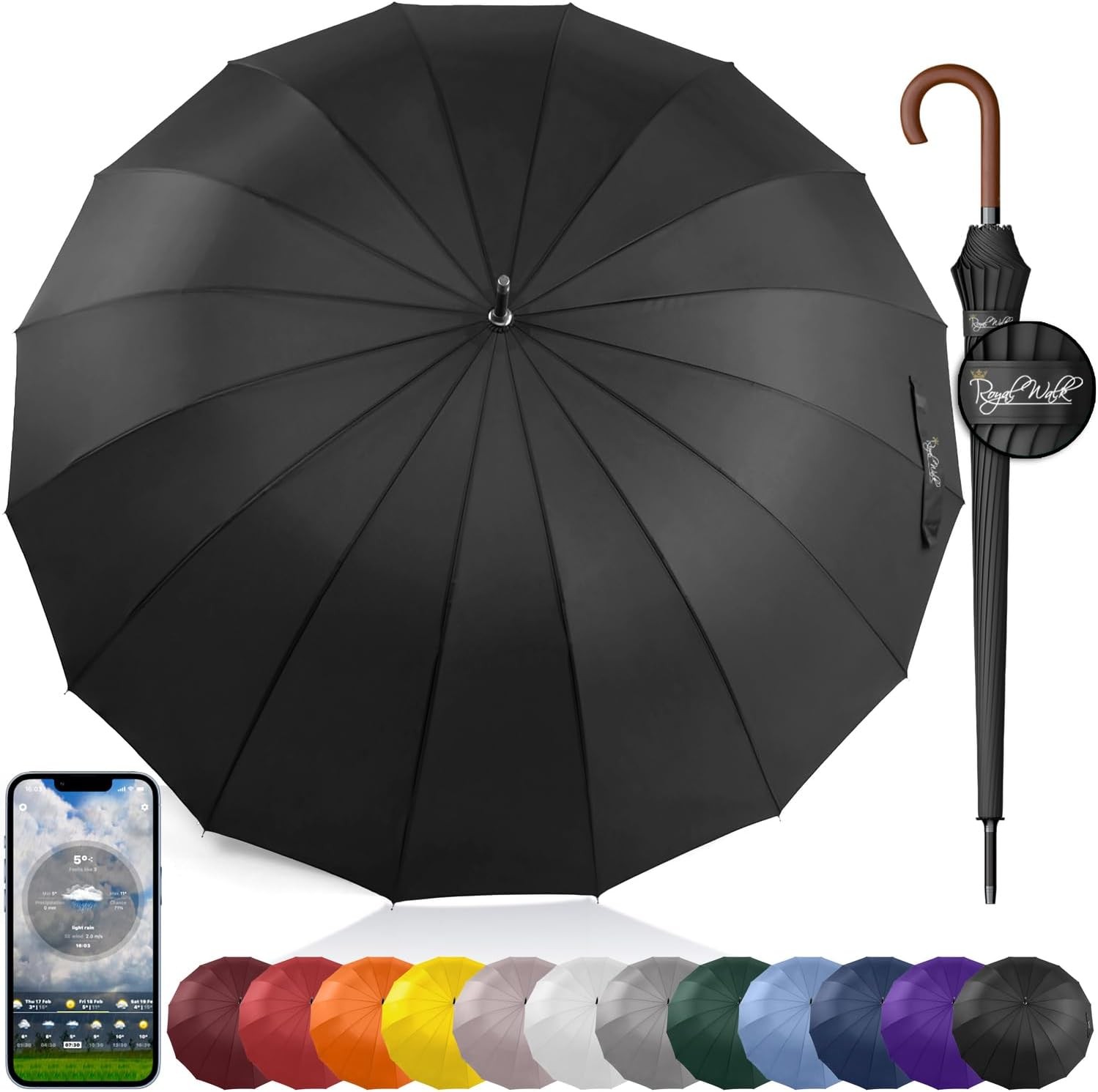 Royal Walk Windproof Large Umbrella for Rain 54 Inch Automatic Open for 2 Person