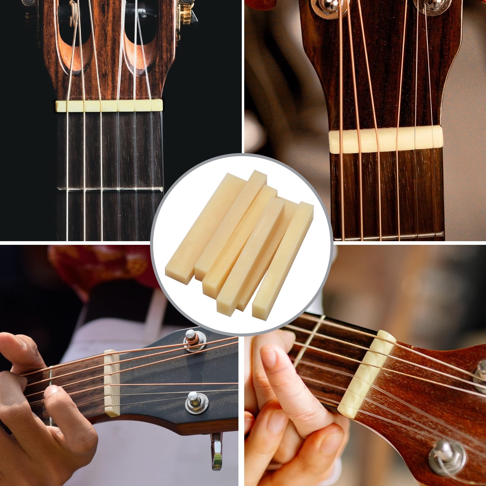SAPHUE 6Pcs Unbleached Bone Guitar Nuts Blank For 6*Nuts, Natural