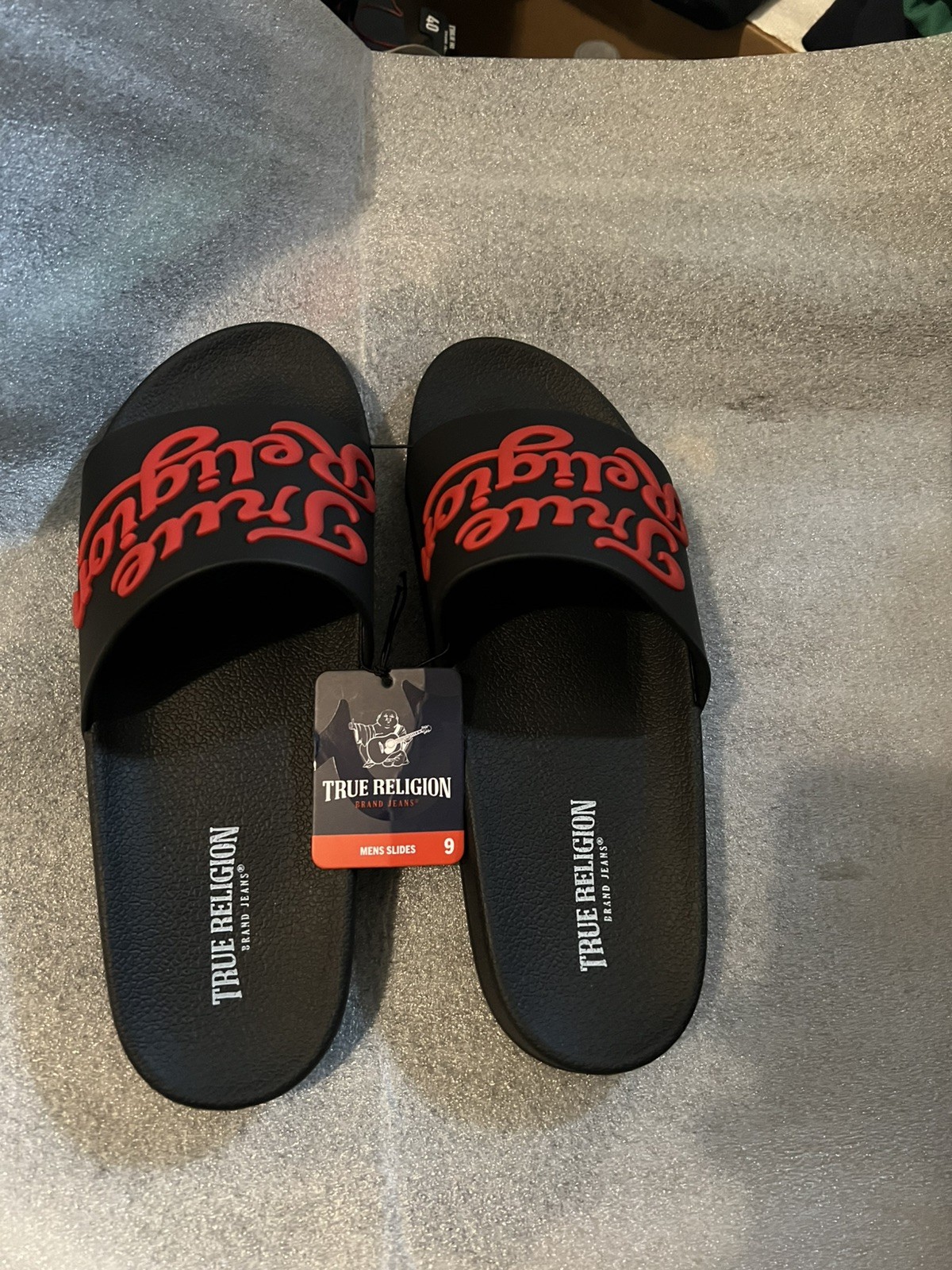 Men’s True Religion TR Drake-s Slides NWT Black Red Size 9