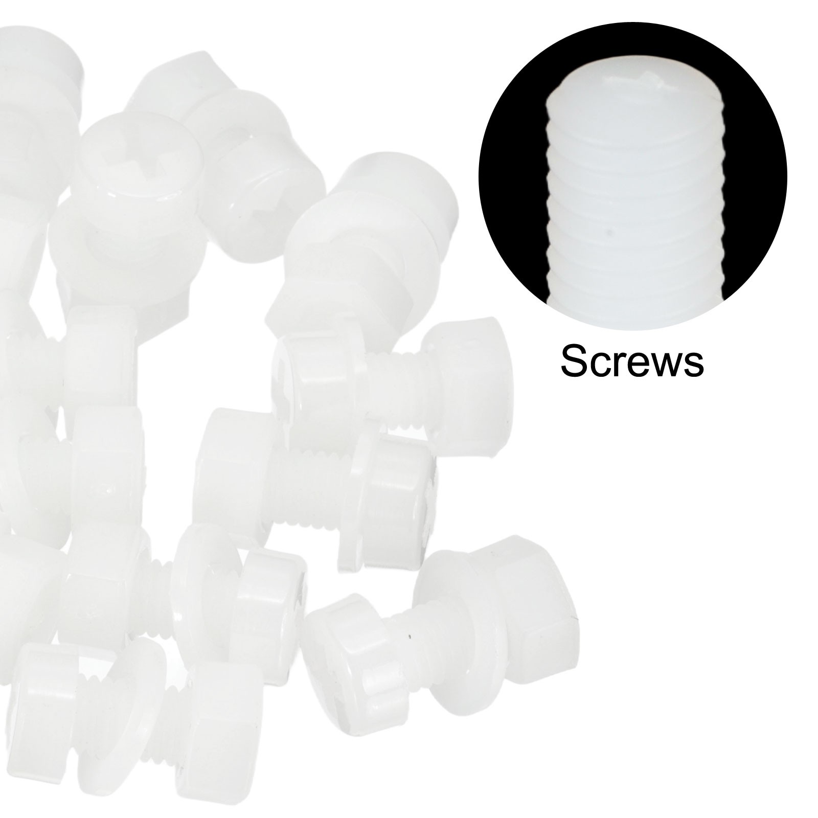 M5x10mm White Nylon Bolts Plastic Nuts Full Thread Head Screws, 24 Sets