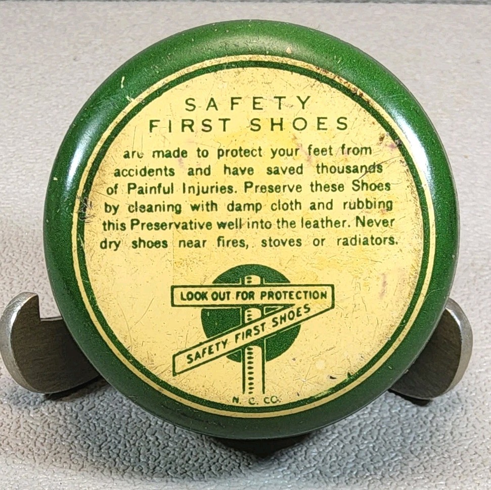 Vtg Shoe Preservative Tin ~ Safety First Shoe Co. - Holliston, Massachusetts #32