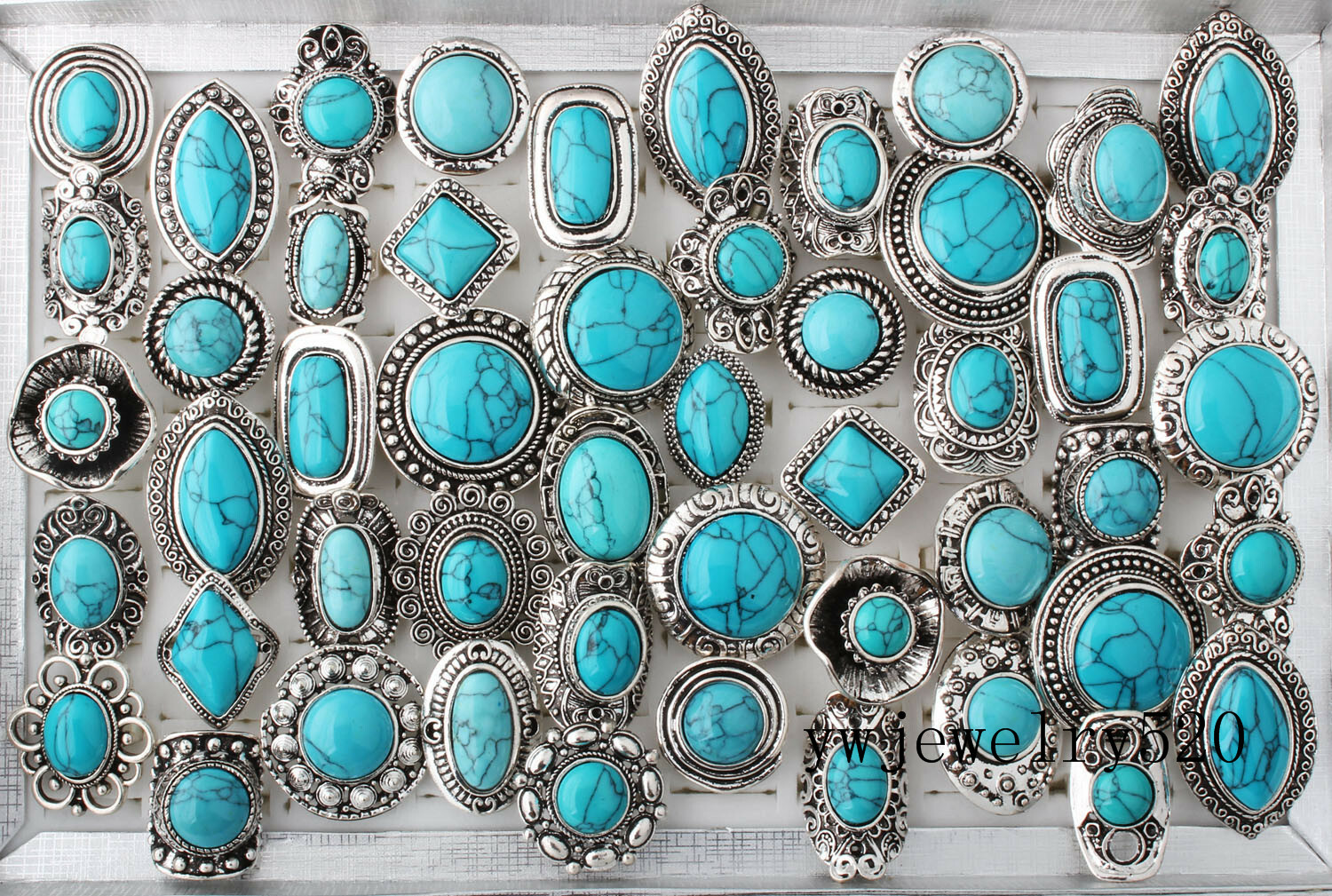 20Pcs Wholesale Mixed Lots Vintage Gemstone Turquoise Rings Jewelry New FREE