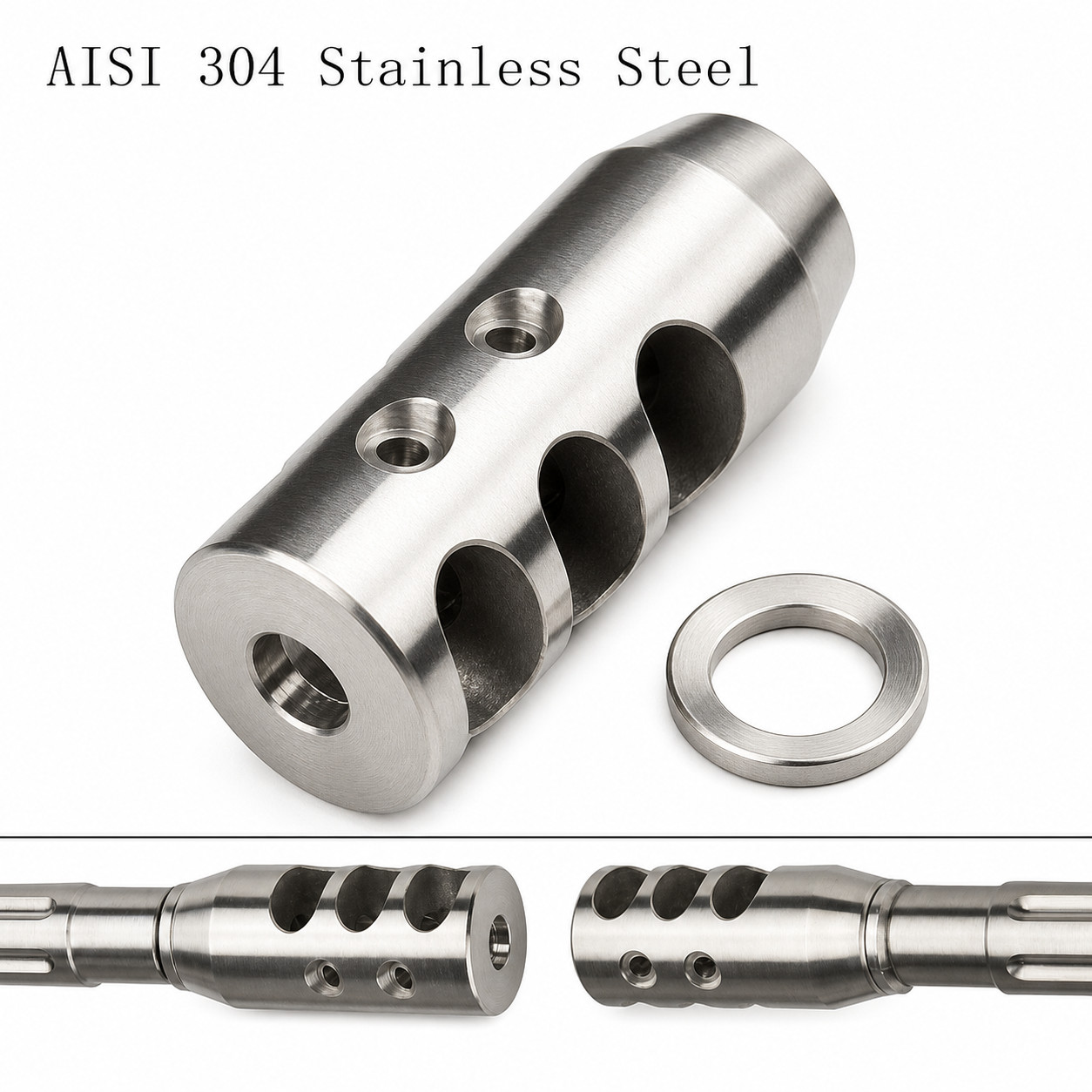 Stainless Steel 1/2x28 Thread .223 556 22LR Competition Muzzle Brake With Washer