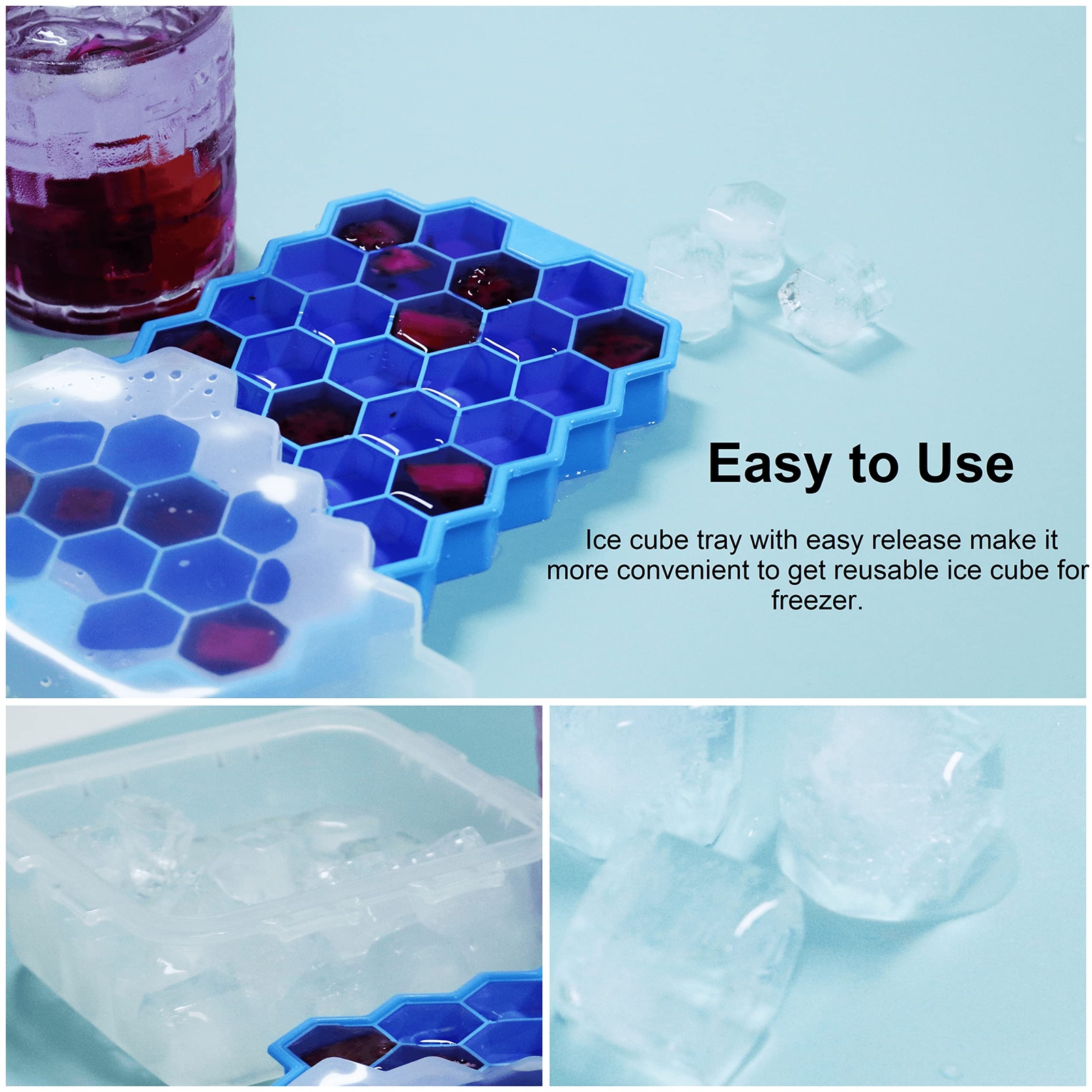 Ice Cube Trays for Freezer with Lid, Silicone Ice Cube Tray Ice Maker, 3 Packs