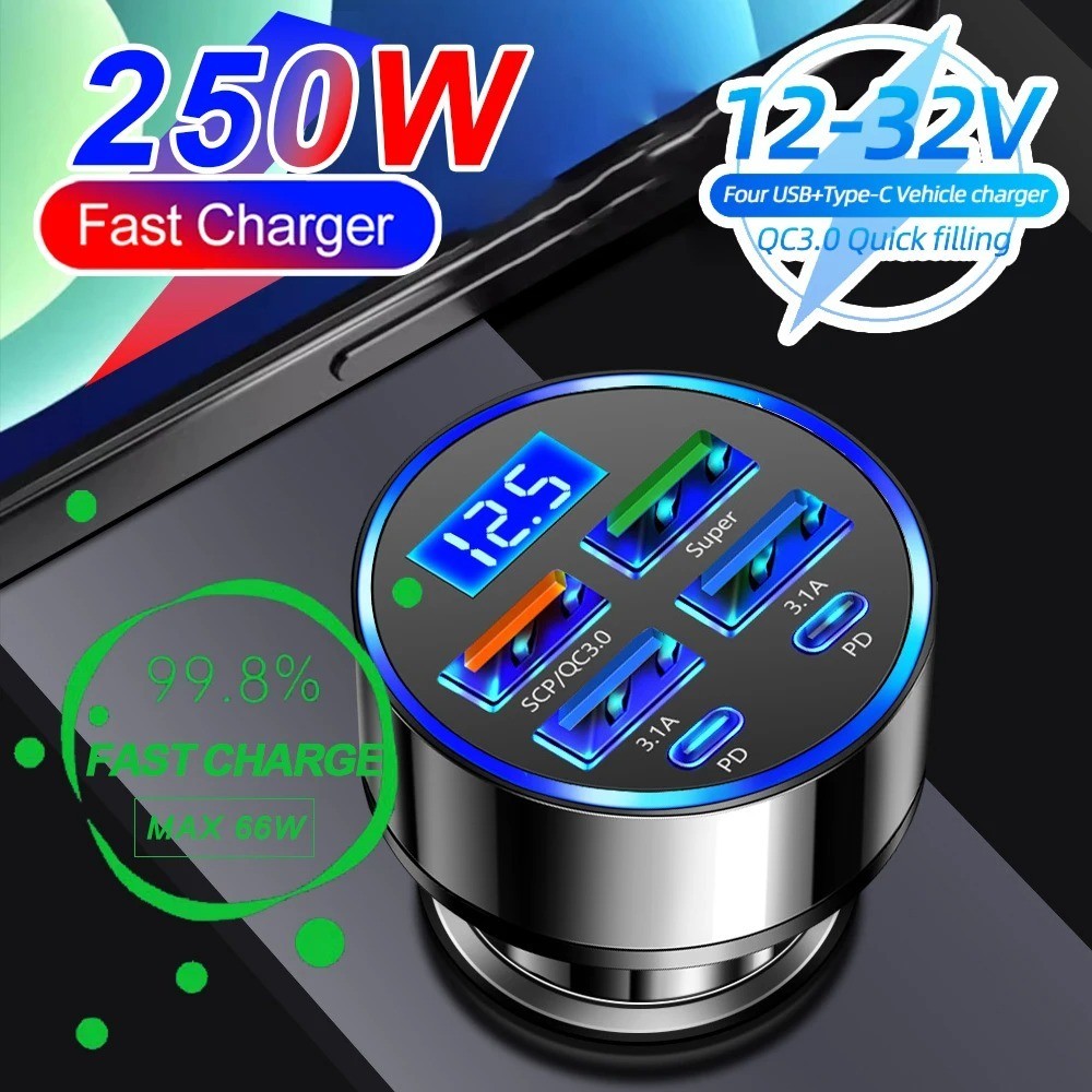 6 USB Port Super Fast Car Charger Adapter for iPhone Samsung Android Cell Phone
