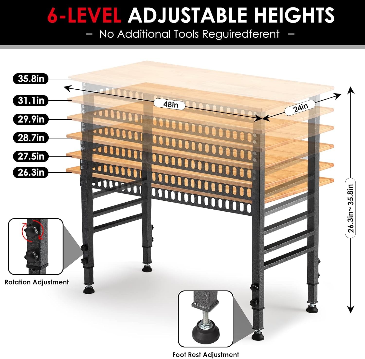 OLBRUS 48in Adjustable Workbench with Power Outlet 2000lbs
