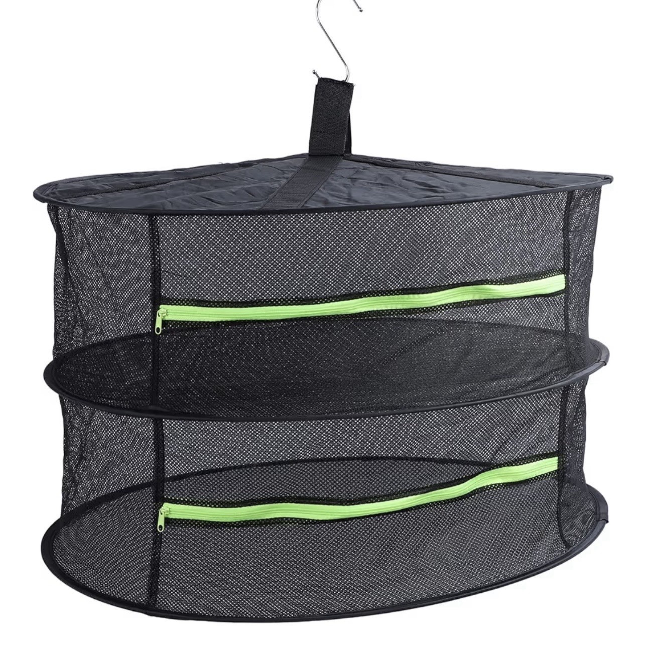 2-Tier Hanging Round Mesh Drying Rack Foldable Black 2ft & Bag